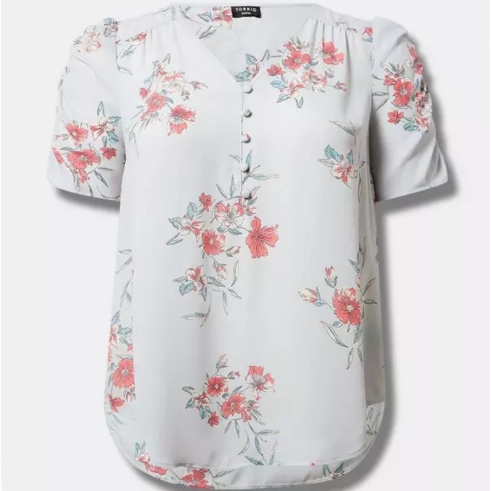 Torrid Harper Georgette V-Neck Ruched Sleeve Blouse